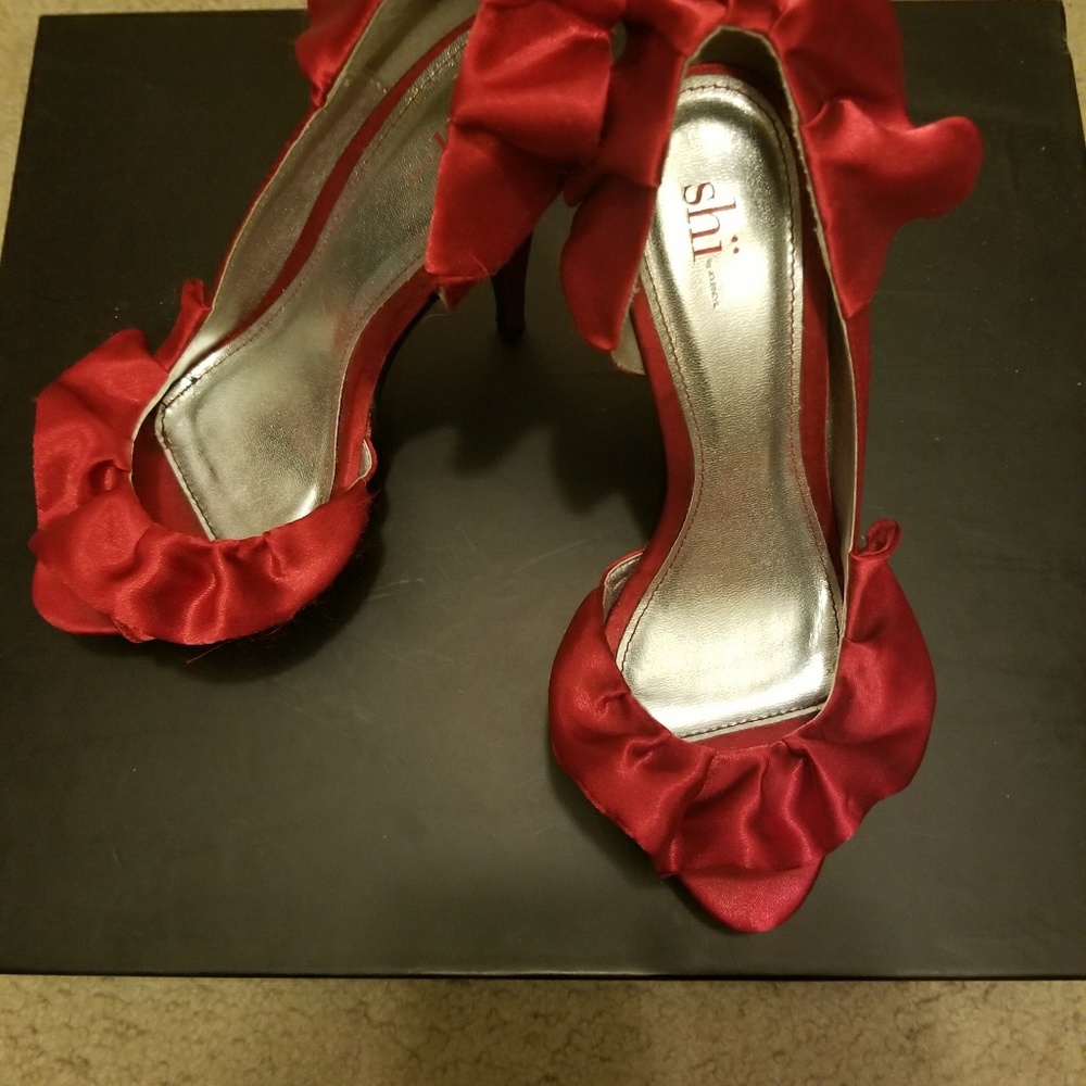 Red satin heels